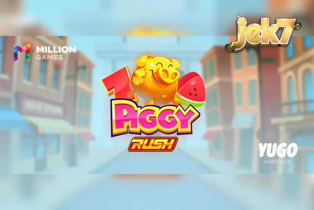 Tampilan visual slot Piggy Rush dengan karakter babi dan elemen harta karun